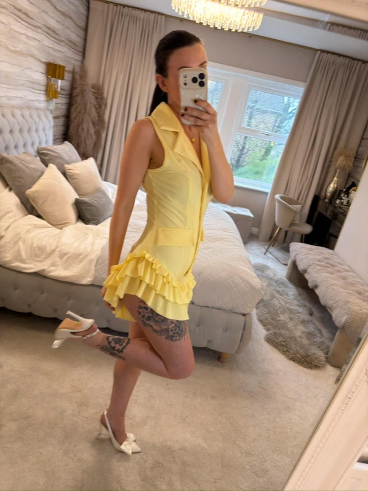 Retro Stage 1960s Yellow Frill Playsuit Small