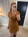 Brown Faux Suede Button Mini Dress Small
