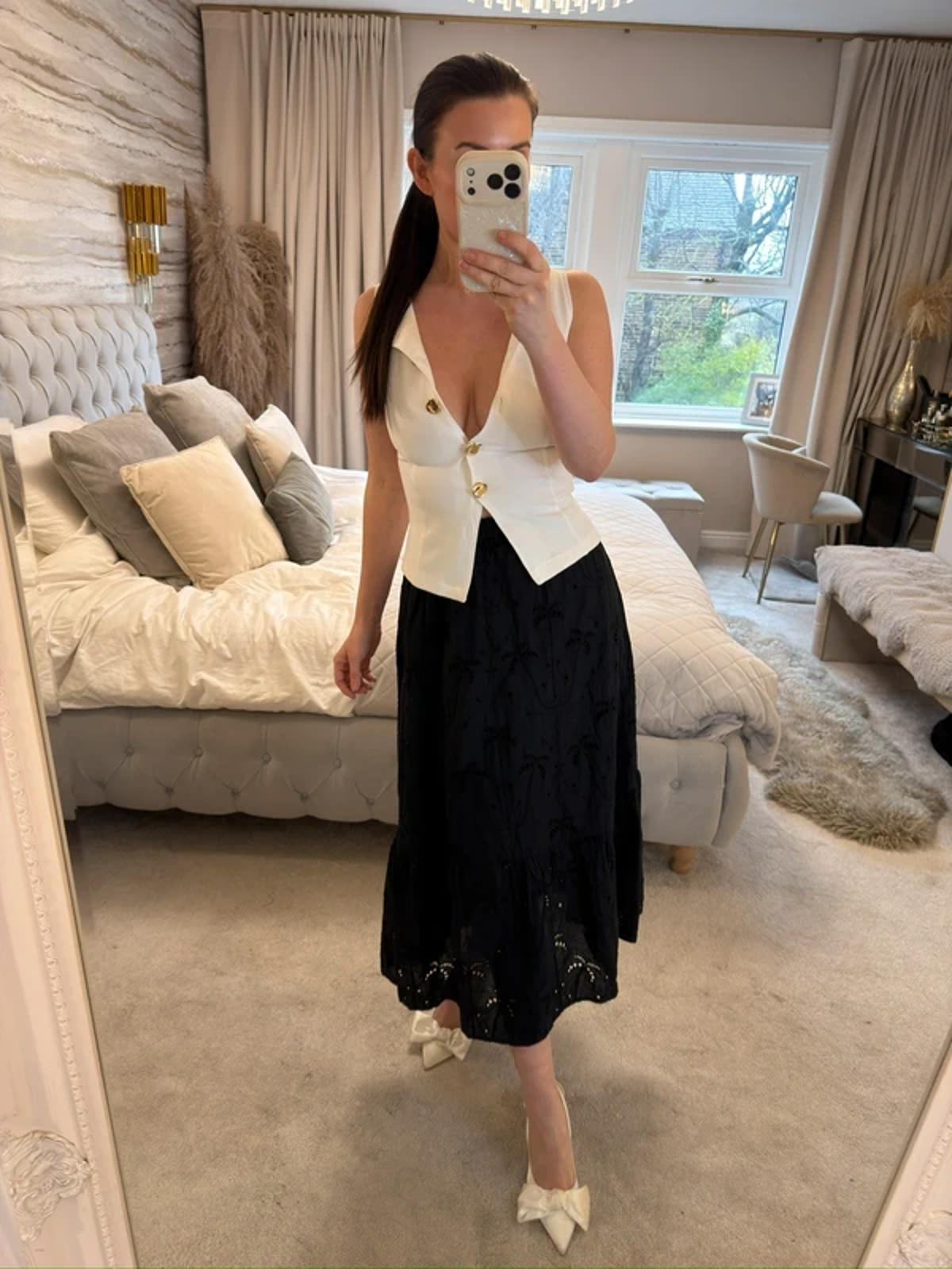 New Look Black Broderie Anglaise Boho Midi Skirt 6