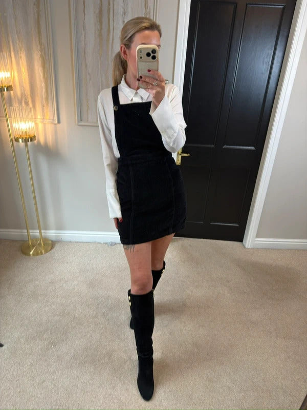 Topshop Black Corduroy Pinafore Dress 8