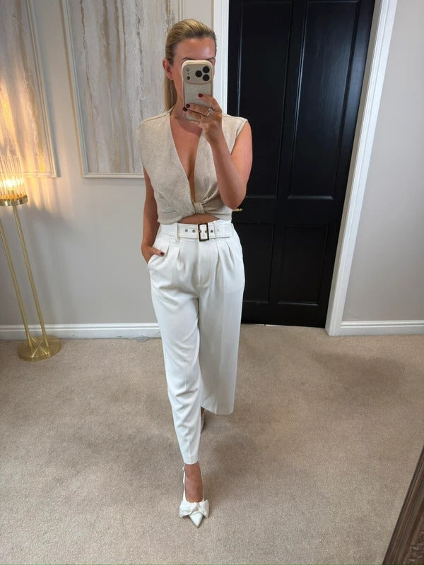 BNWT Zara Oatmeal Linen Blend Twist Front Blouse Small