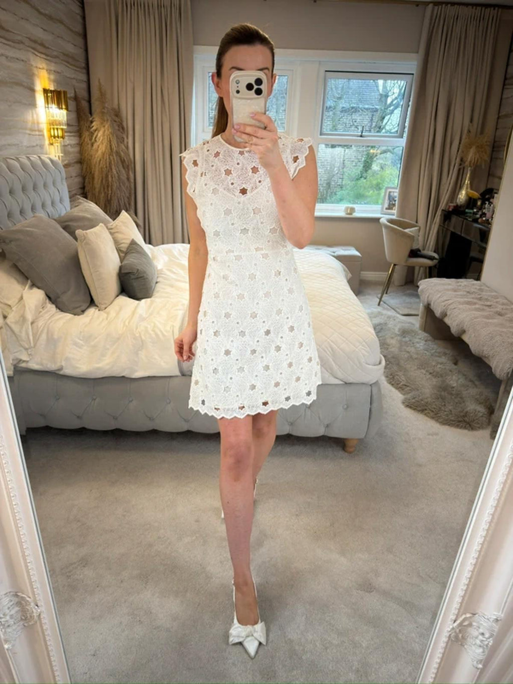 Zara White Lace Star Mini Dress Small