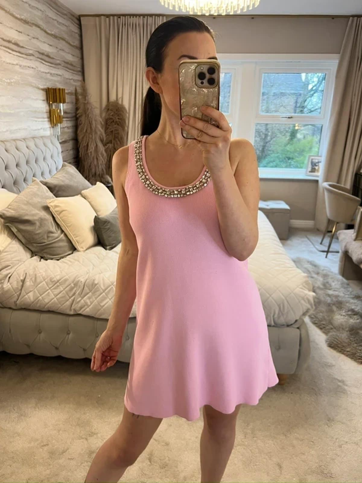 Zara Pink Knitted Embellished Mini Dress Small