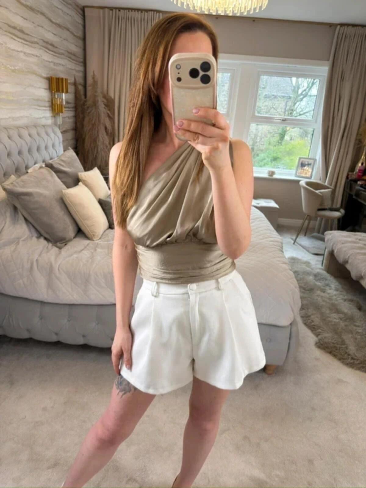 NA-KD Brown Satin Asymmetrical Blouse BNWT 12