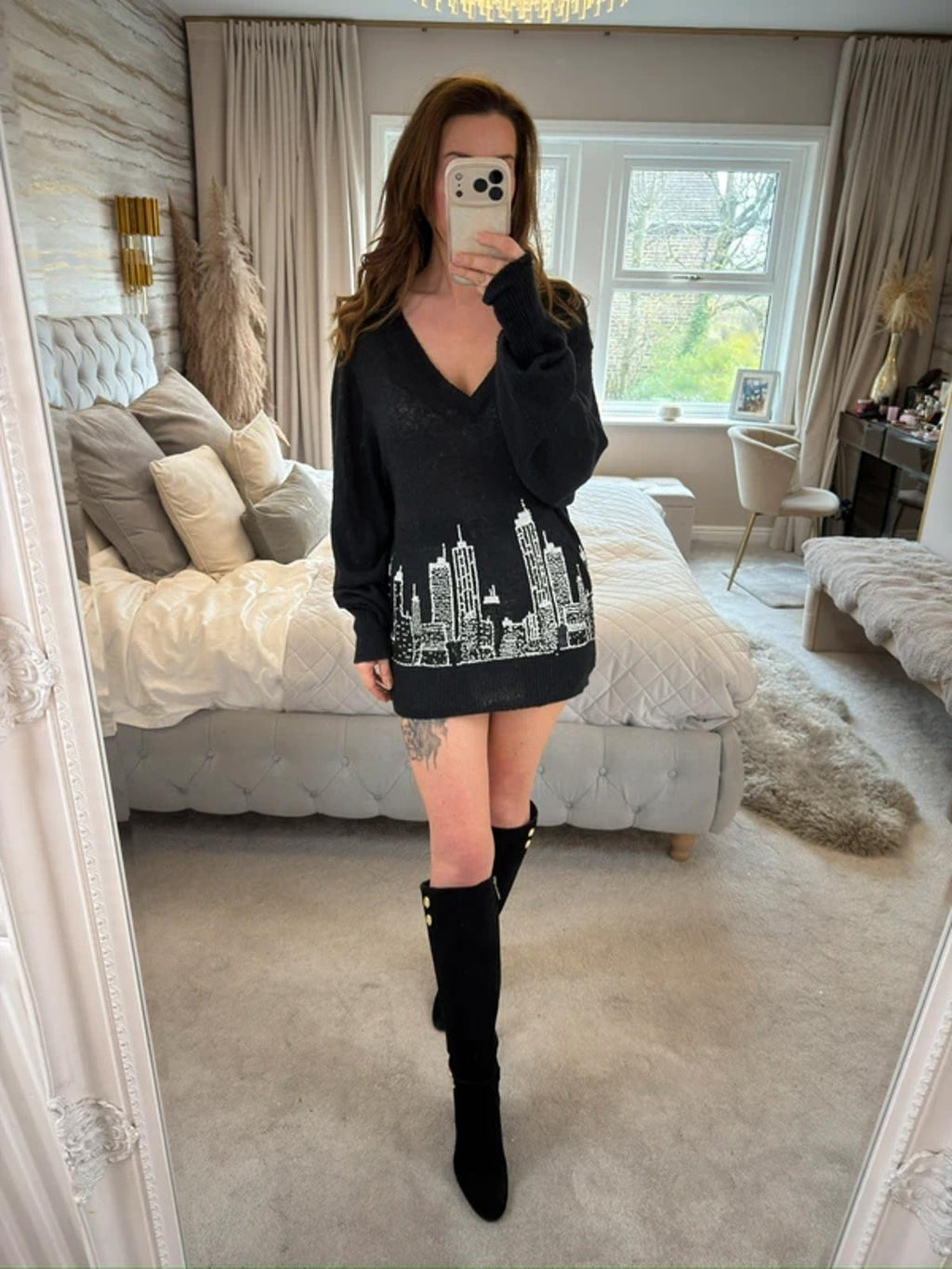 Wildfox Couture Black Oversized Sequin City Skyline Knit XS