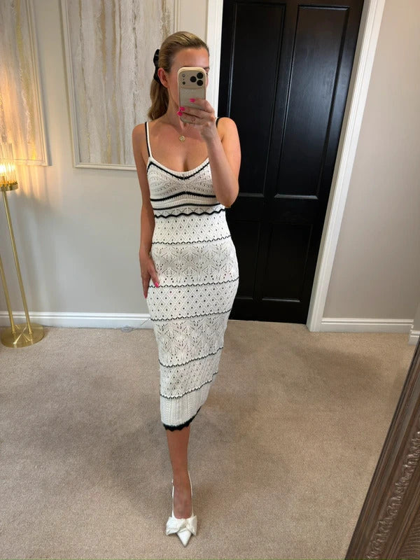 Boutique White & Black Crochet Midi Dress Small