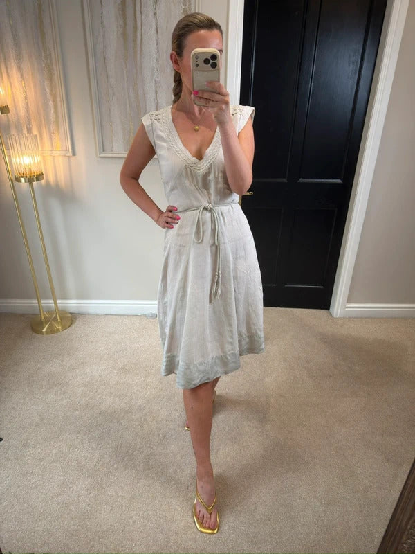 Jigsaw Light Stone Linen Dress 12