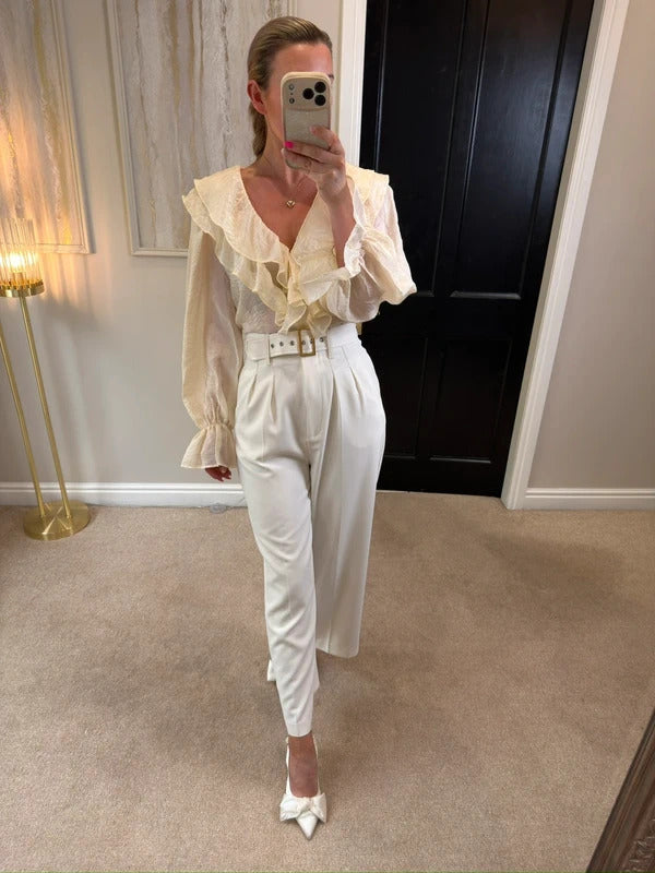 M&S Cream Frill Textured Blouse 18