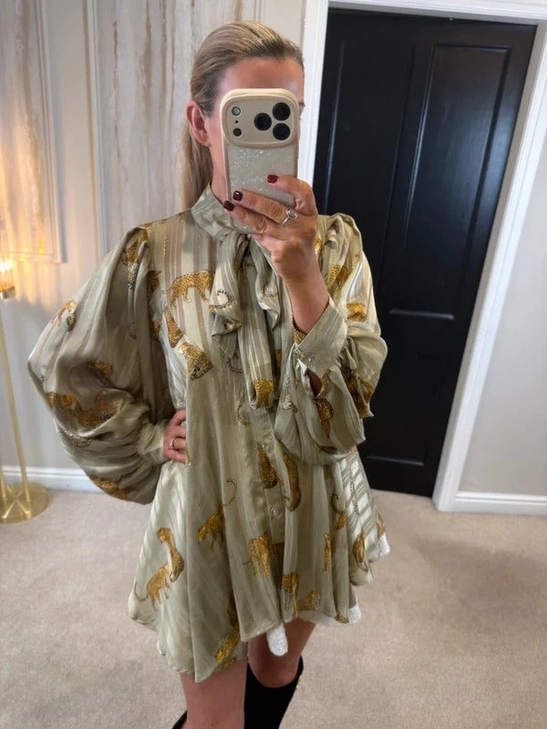 NB Avenue Animal Print Pussybow Blouse Tunic One Size
