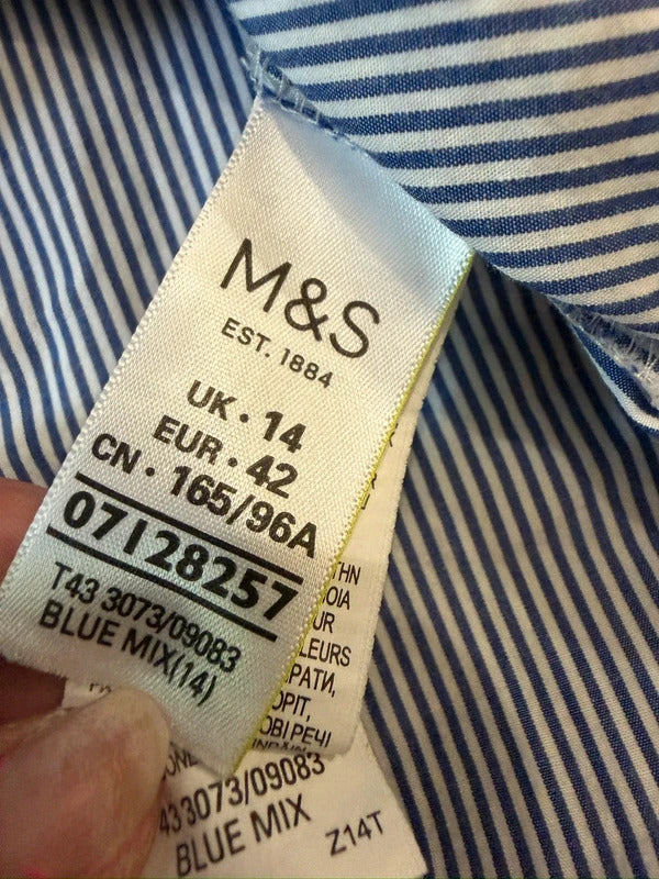 M&S Limited Edition Blue & White Stripe Frill Shirt Size 14