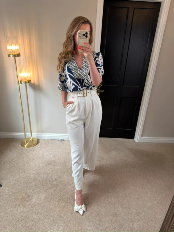 White Stuff Navy Linen Blend Floral Blouse 12