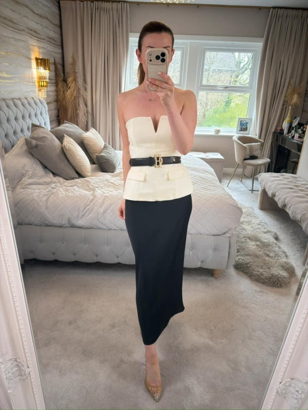 ASOS Black Satin Midi Skirt 10