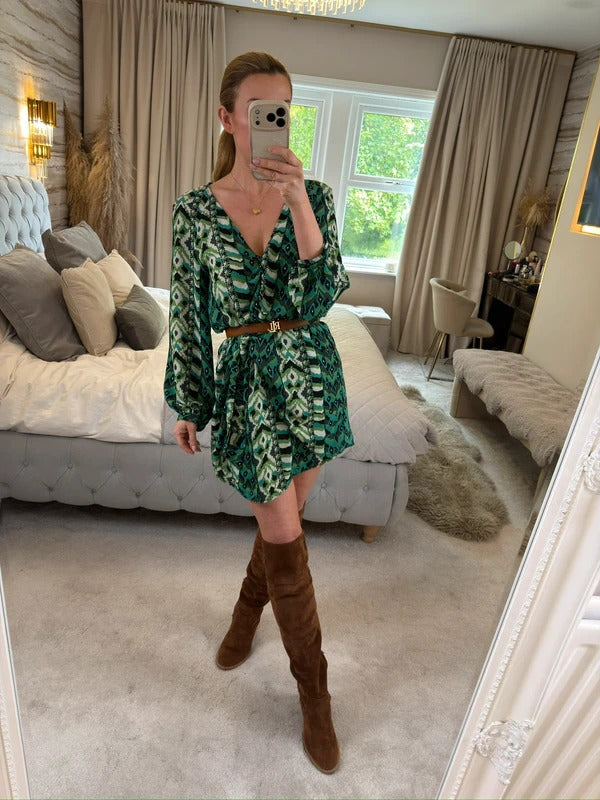 Zara Green Tie Side Mini Dress Small