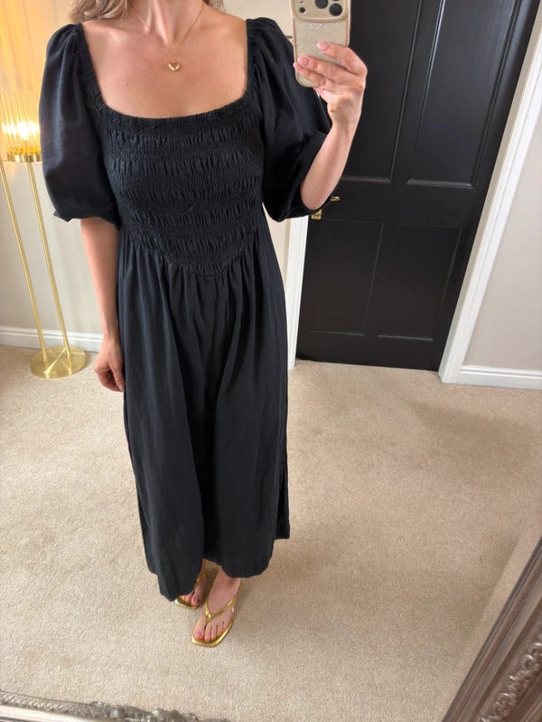 ASOS Navy Cotton & Linen Blend Wide Leg Cropped Jumpsuit 14/16
