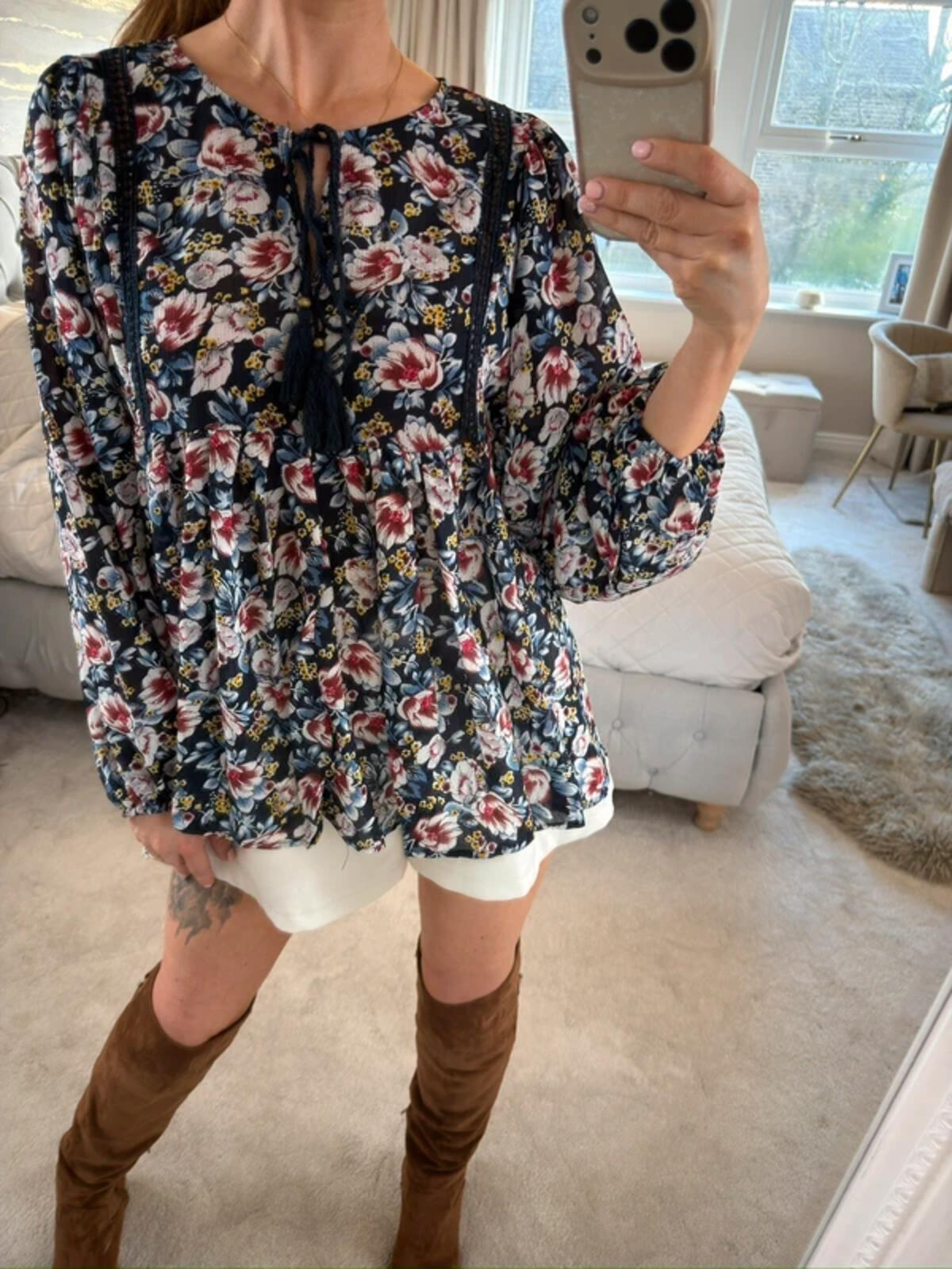 QED London Navy Floral Boho Blouse 10