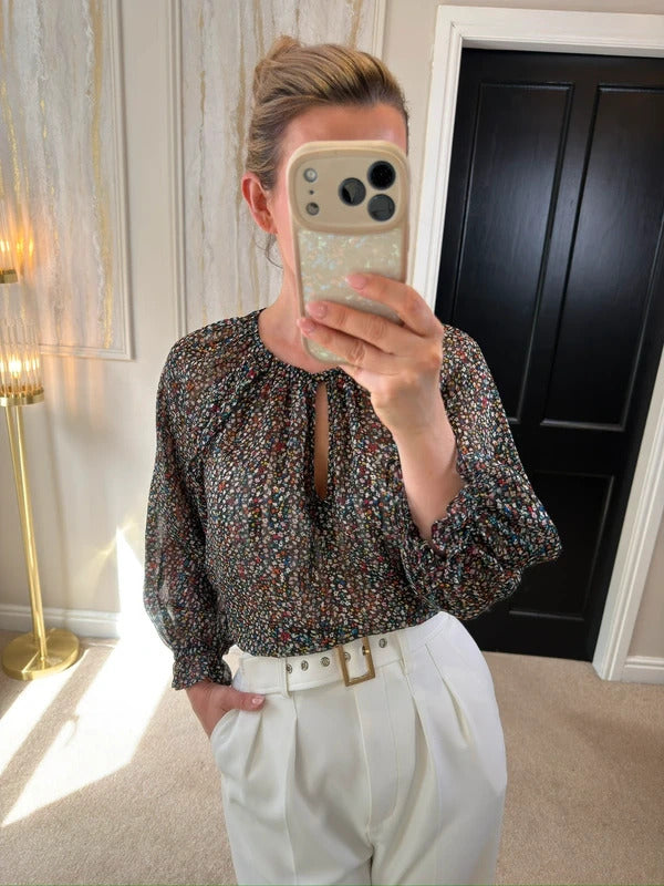 Oliver Bonas Black Multicoloured Floral Sheer Blouse 10