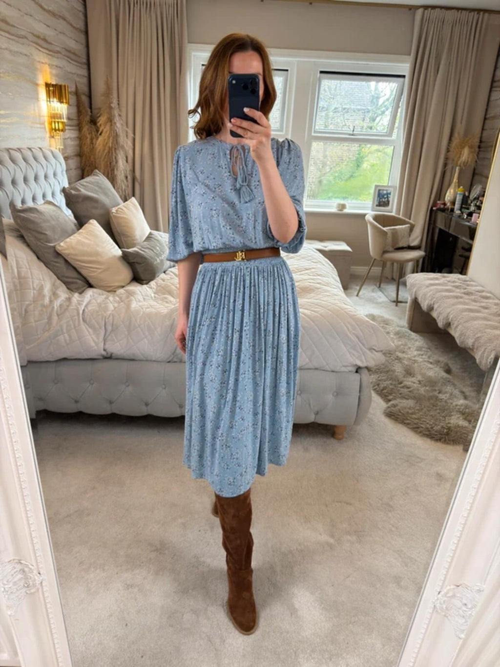 M&S Blue Floral Tassel Midi Dress 16