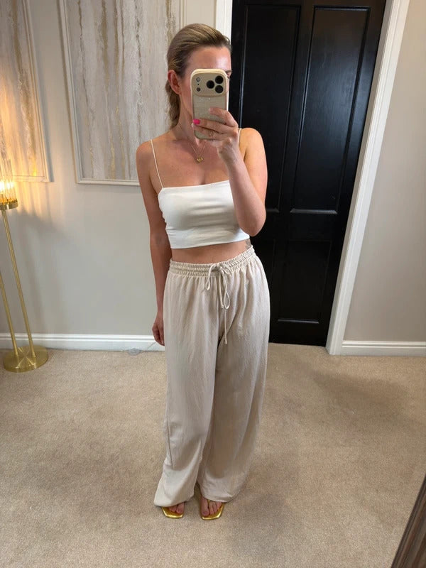 Zara Cream Wide Leg Trousers Large