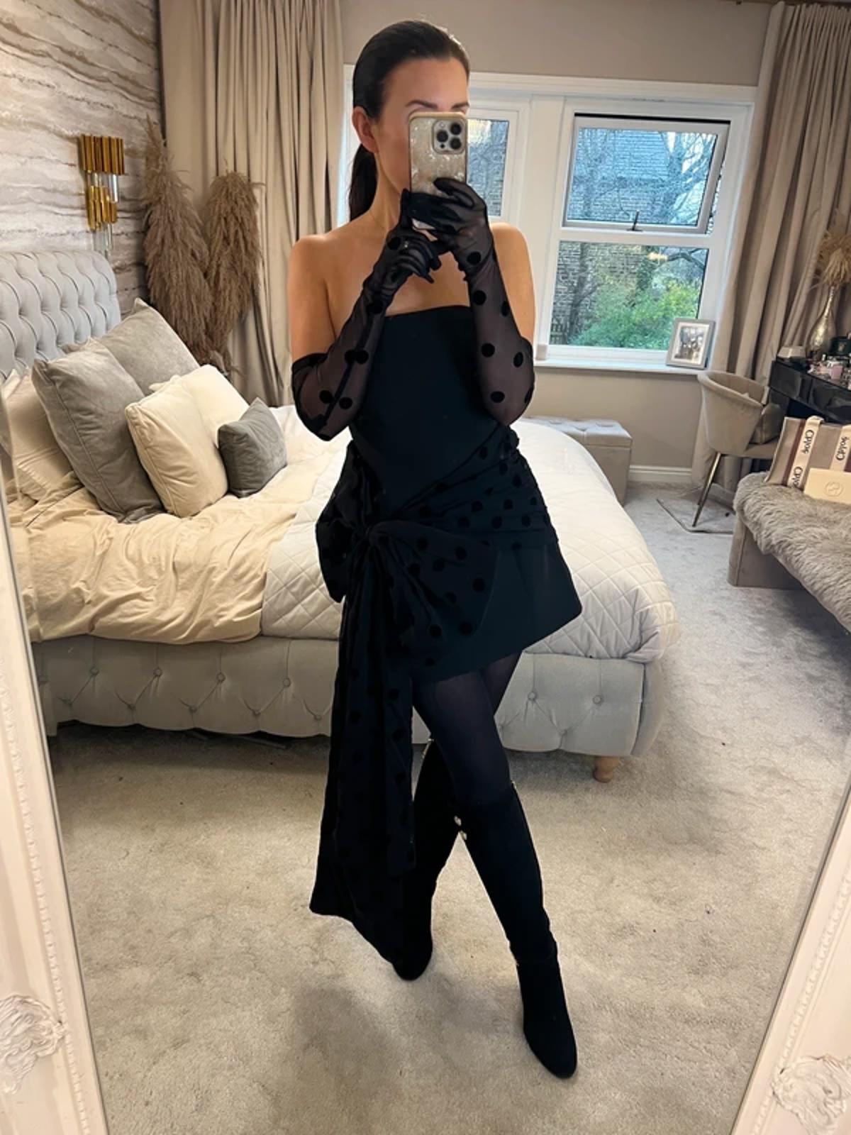 Murci Black Oversized Bow Mini Dress With Gloves 8