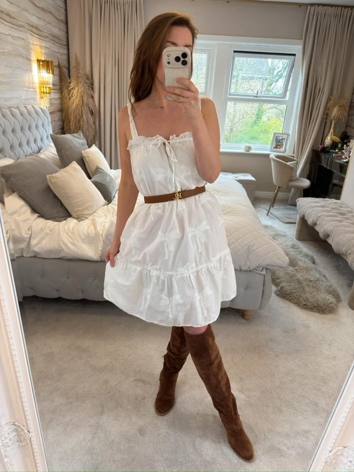 Next White Embroidered Boho Swing Dress 12