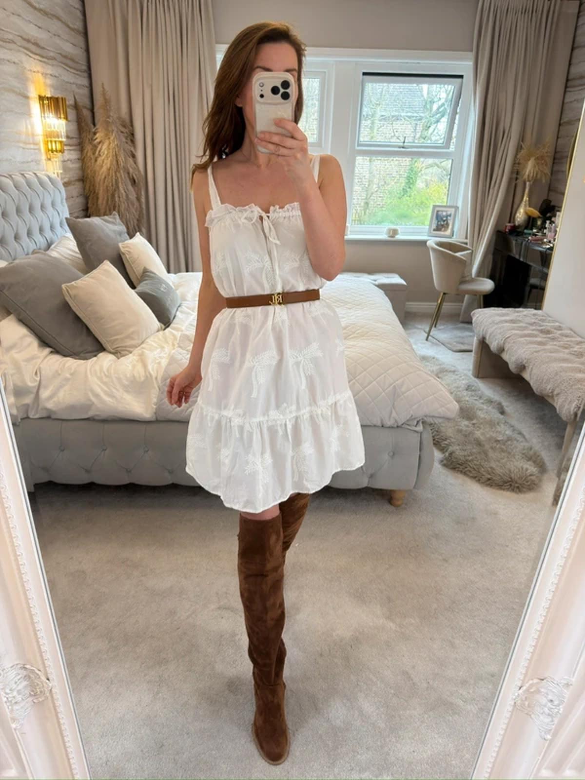 Next White Embroidered Boho Swing Dress 12