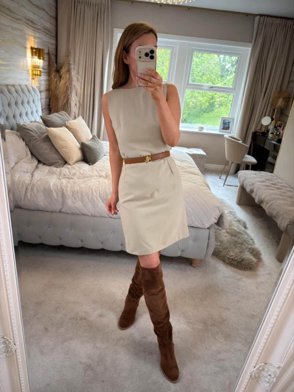 Vintage M&S Light Beige Dress 10