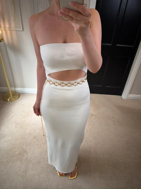 BNWT Zara White Cut Out Strapless Midi Dress