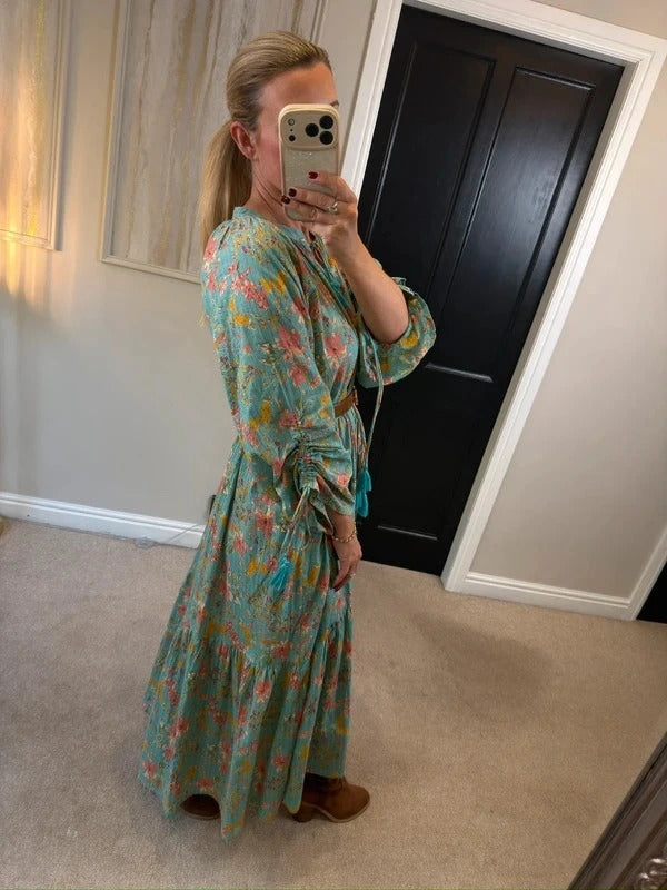 Soho Turquoise / Blue Boho Midi Dress L/XL