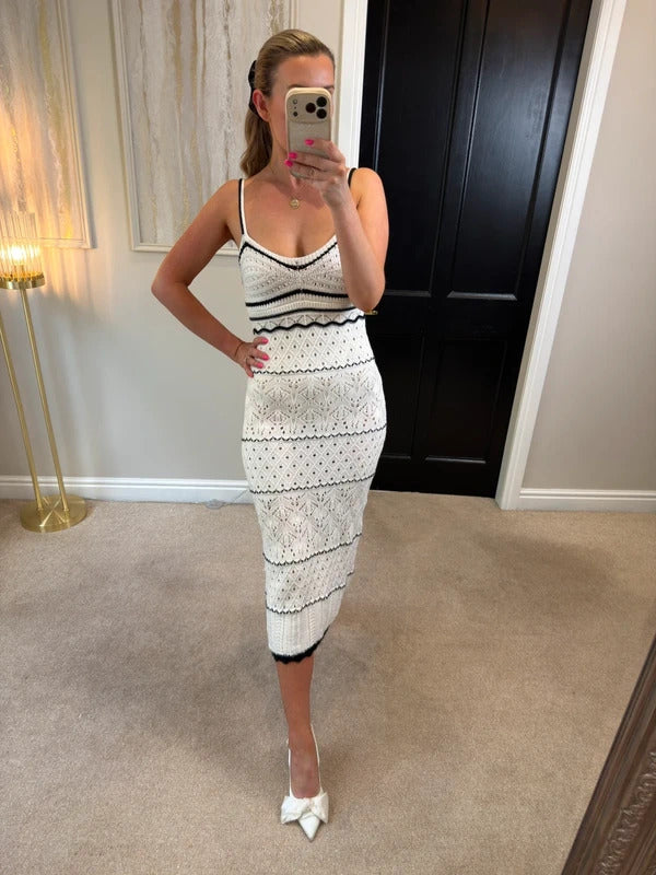 Boutique White & Black Crochet Midi Dress Small
