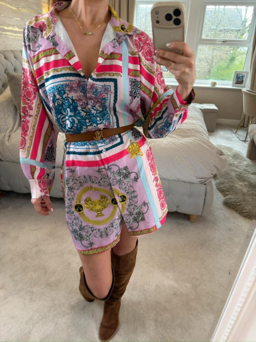 Oversized Multicoloured Longline Shirt Dress One Size
