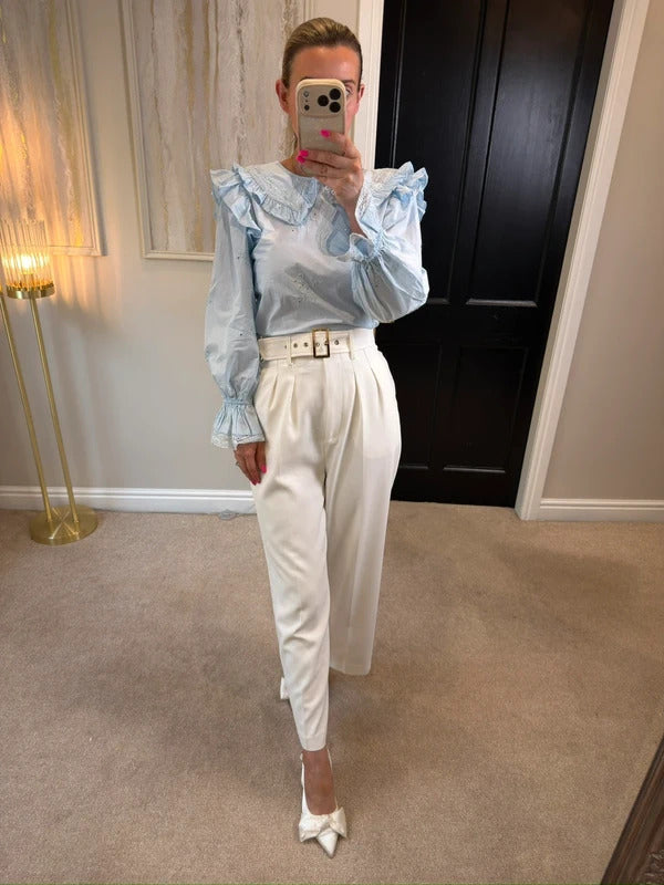 BNWT River Island Light Blue Frill Blouse Petite Size 10