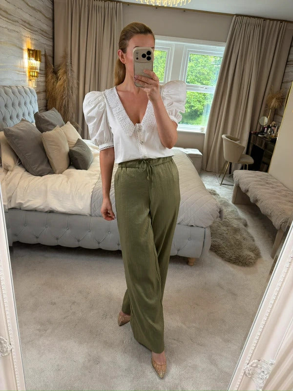 Zara Metallic Green Wide Leg Trouser Small