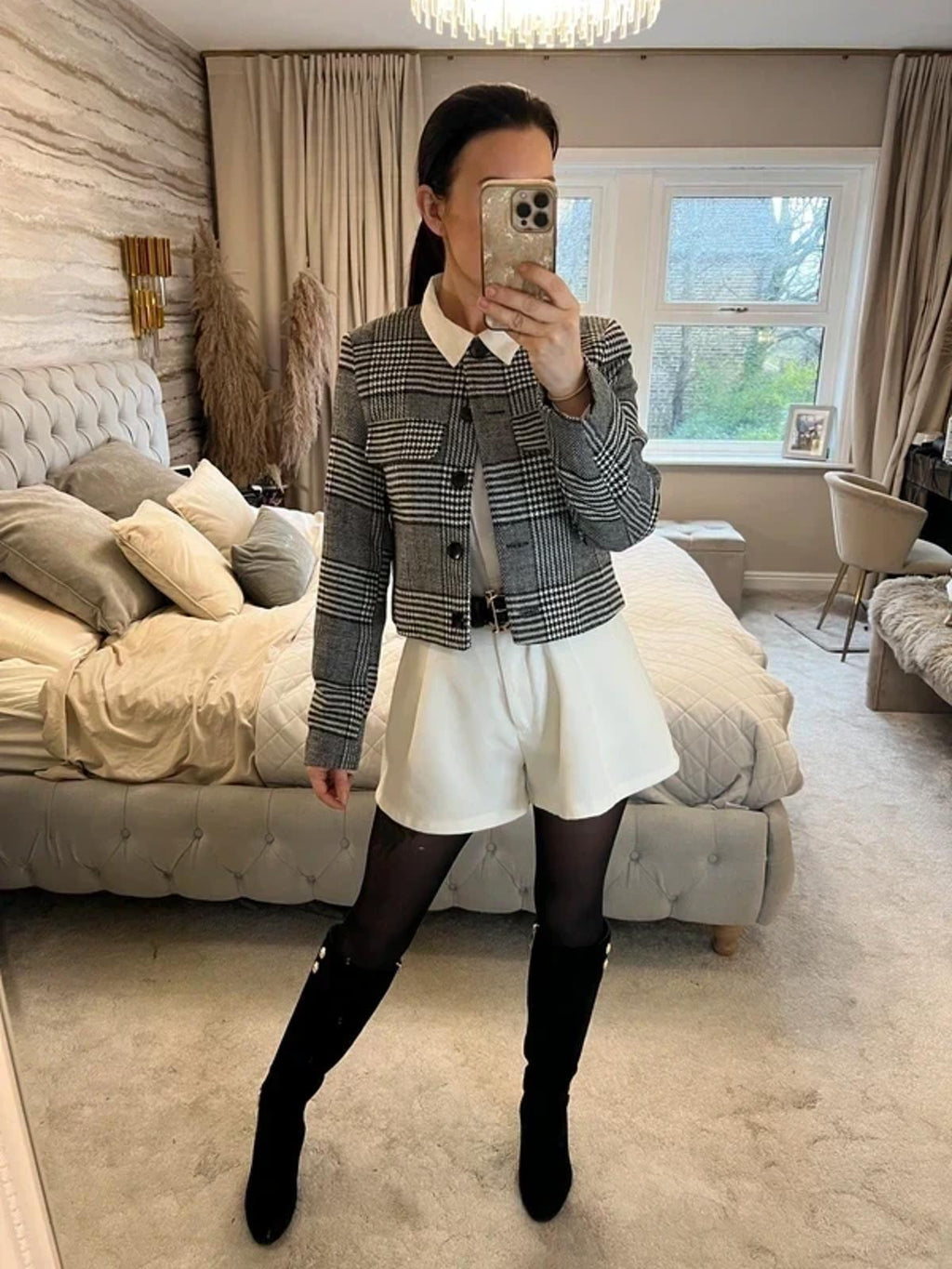 BNWT Black & White Dogtooth Cropped Blazer 16
