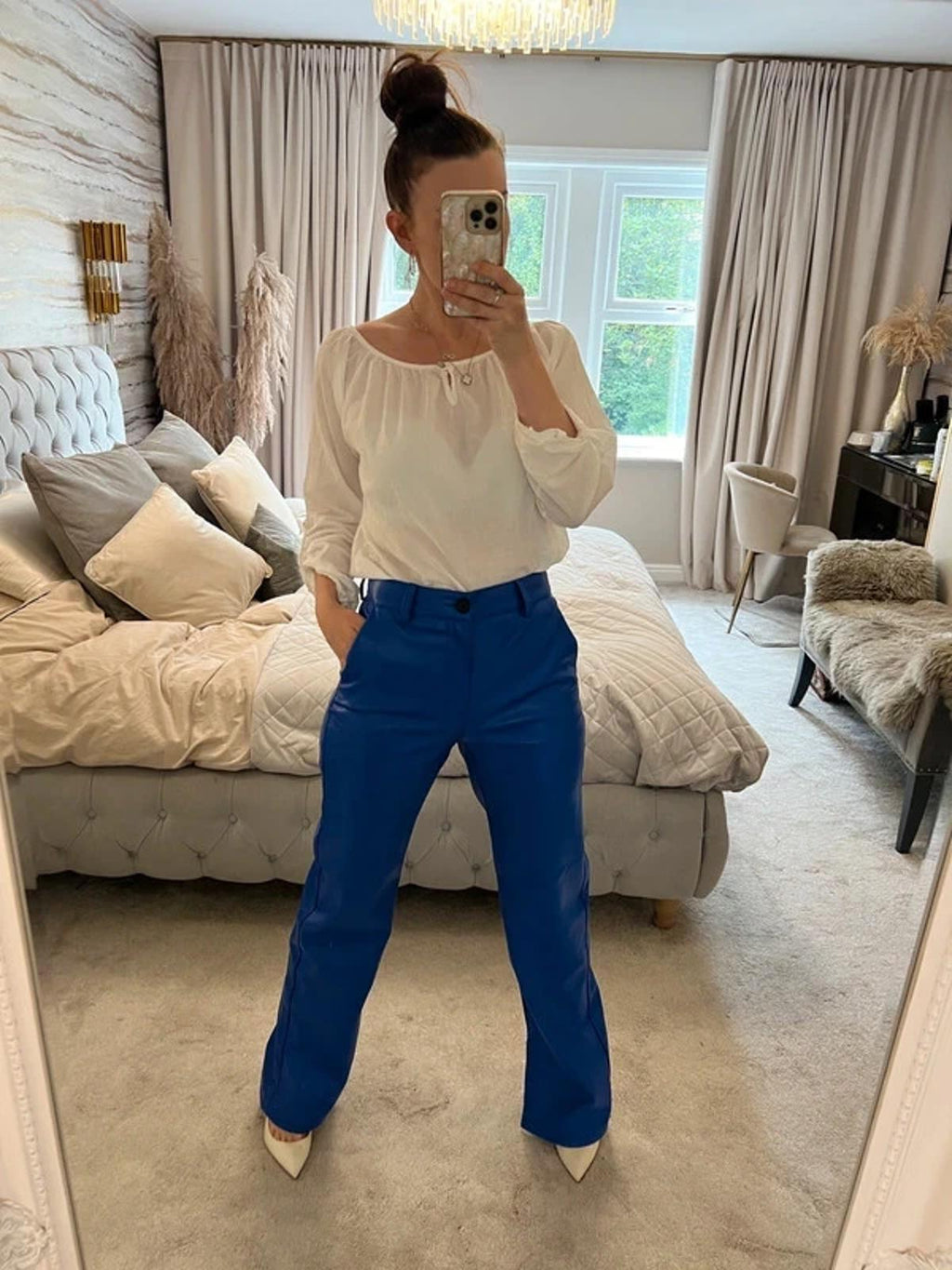BNWT Bershka Blue Pleather Trouser Small