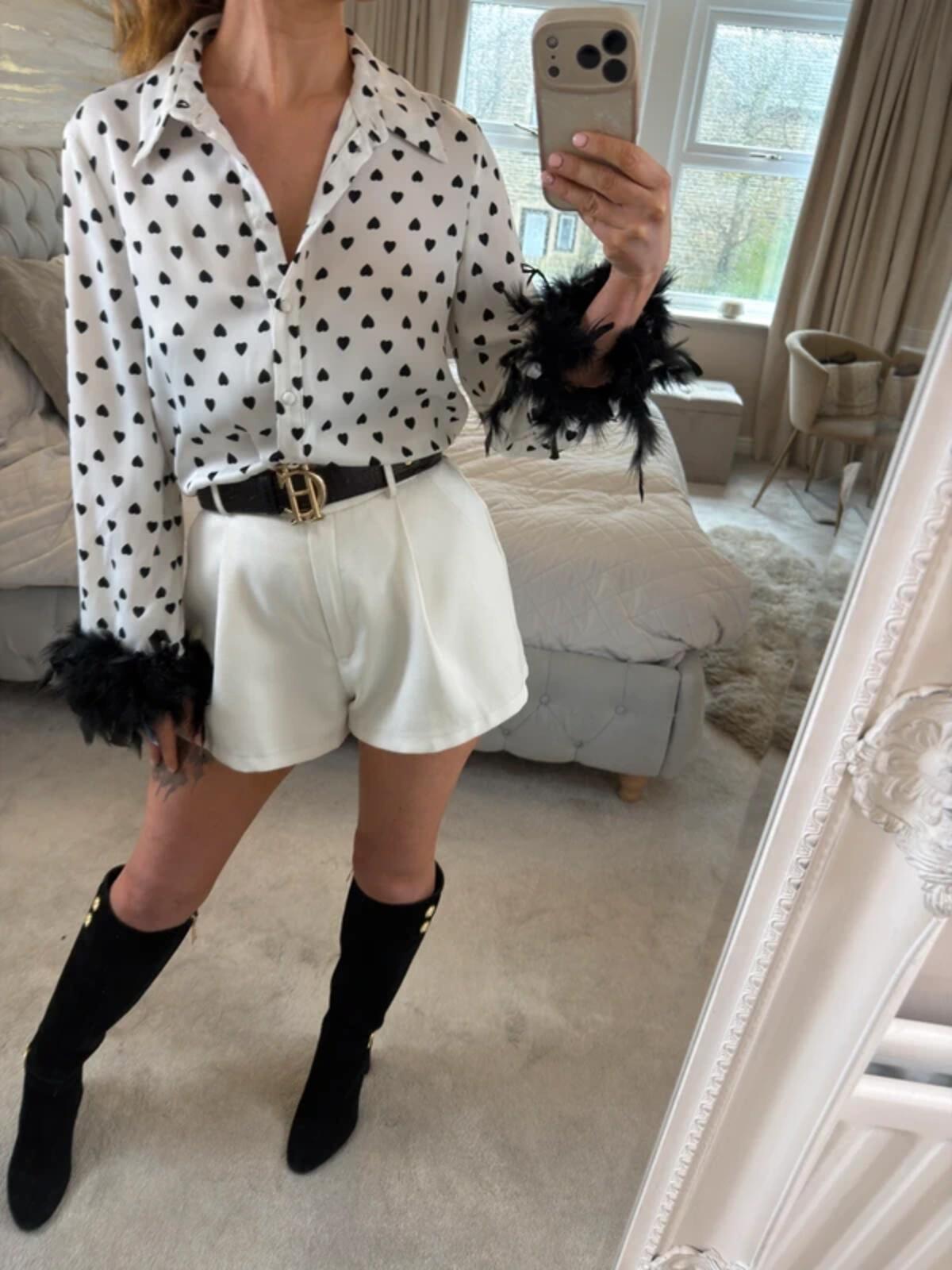 River Island White & Black Love Heart Feather Shirt 8