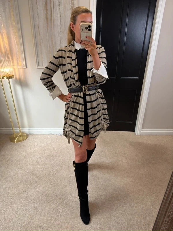 Y2K AllSaints Beige & Black Stripe Cardigan 8