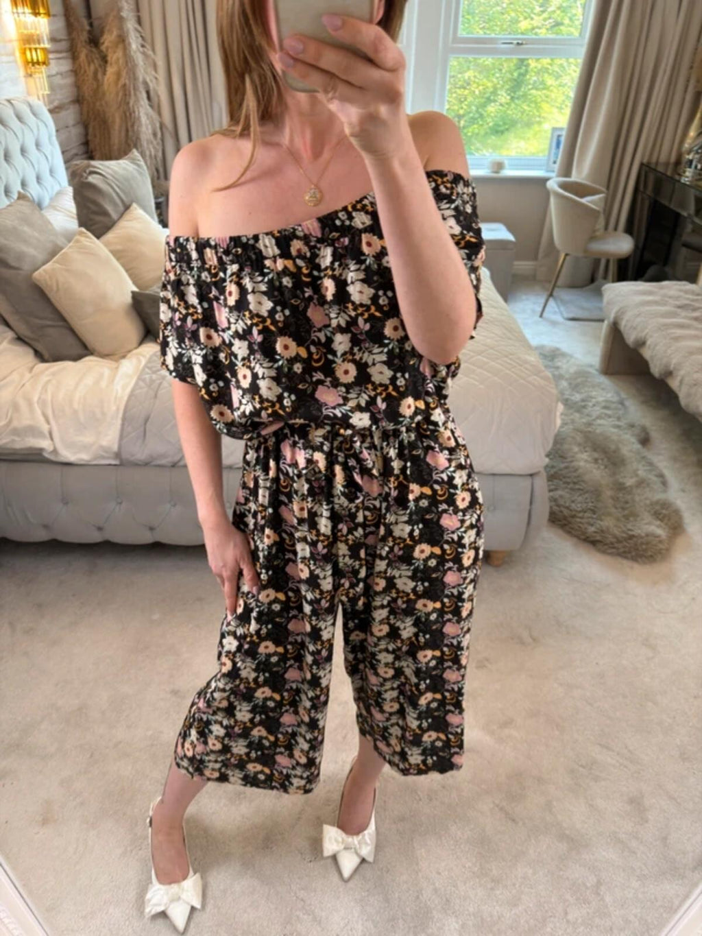 Joe Browns Black Floral Off The Shoulder Cropped Jumpsuit 12