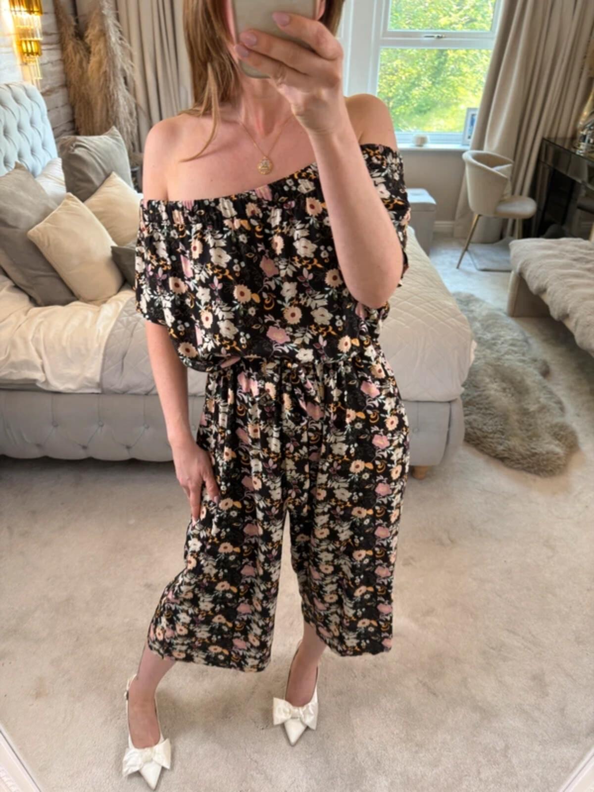 Joe Browns Black Floral Off The Shoulder Cropped Jumpsuit 12