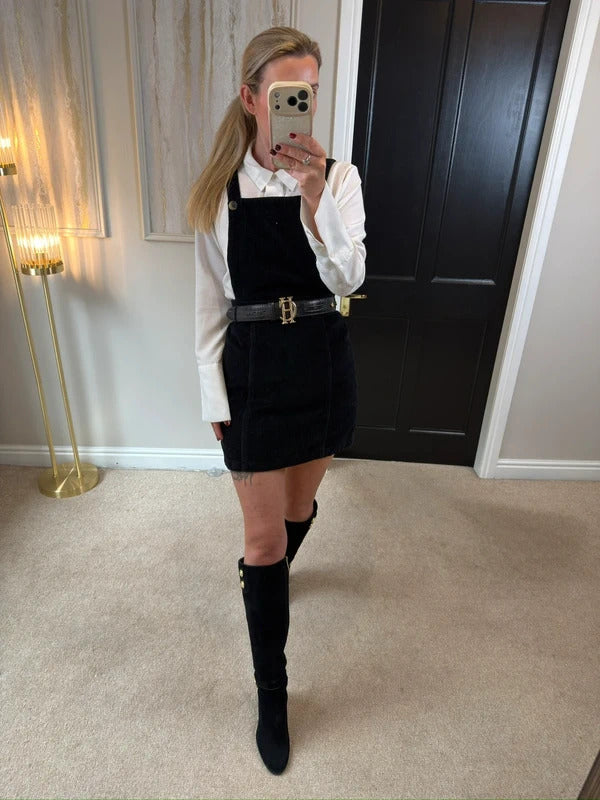Topshop Black Corduroy Pinafore Dress 8