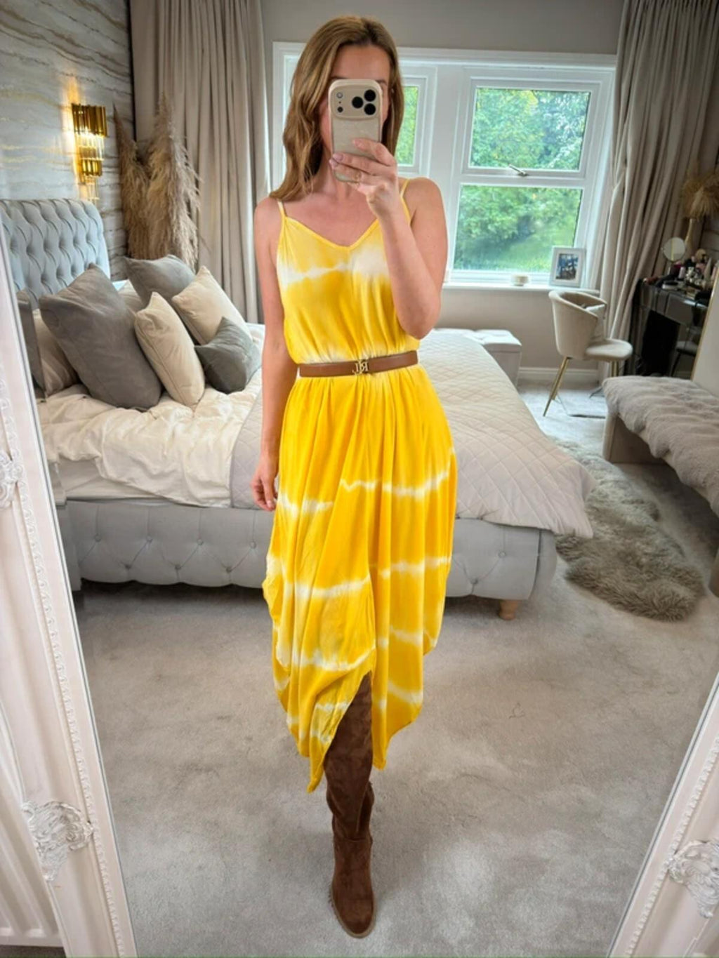 Boutique Yellow Tie Dye Dip Hem Dress One Size