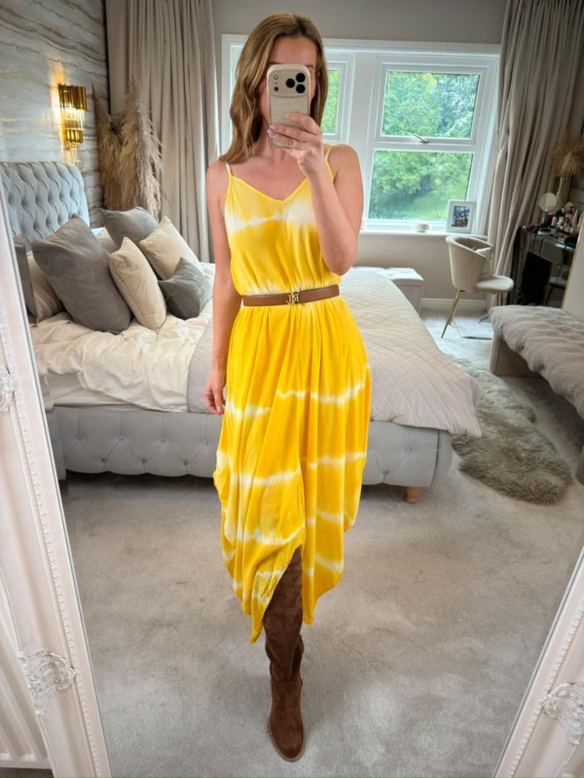 Boutique Yellow Tie Dye Dip Hem Dress One Size