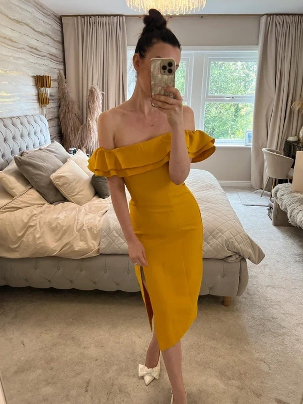 Topshop Yellow / Mustard Frill Midi Dress 6