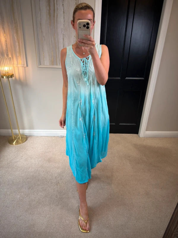 Boutique Blue Boho Midi Dress One Size