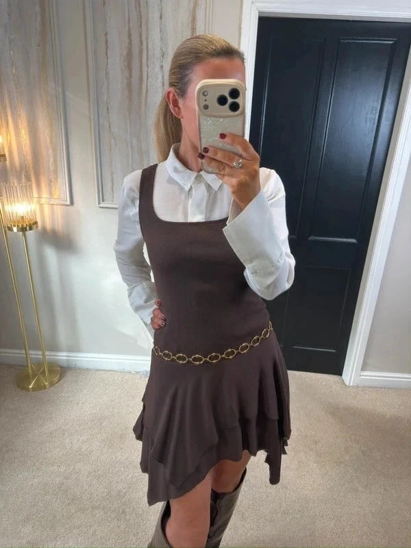 Zara Brown Asymmetrical Dress Small