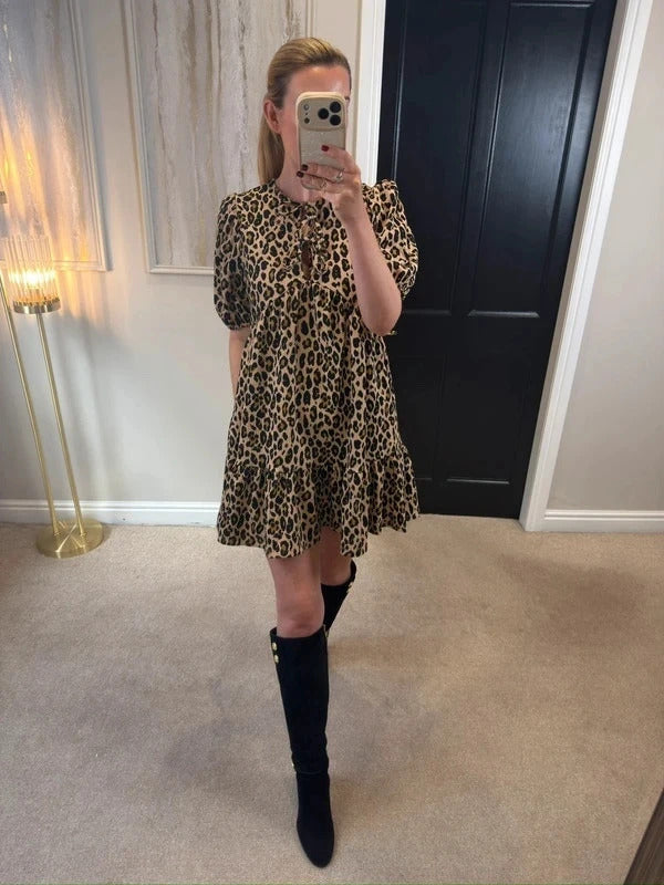 Primark Brown Animal Print Smock Dress Small