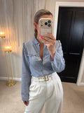 M&S Limited Edition Blue & White Stripe Frill Shirt Size 14