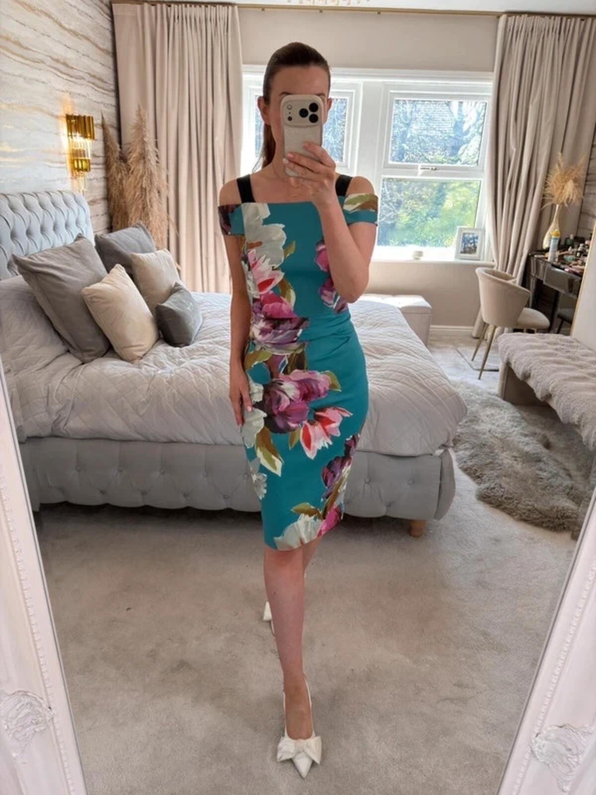 Karen Millen Teal Floral Dress 10