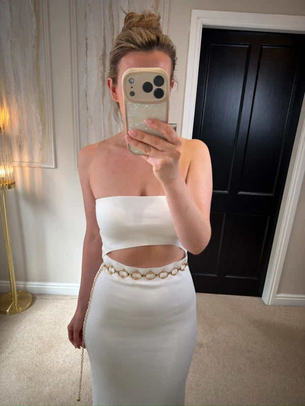 BNWT Zara White Cut Out Strapless Midi Dress