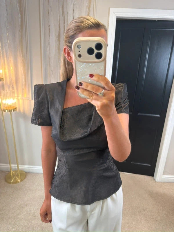 Bolongaro Trevor Brown Metallic Statement Blouse