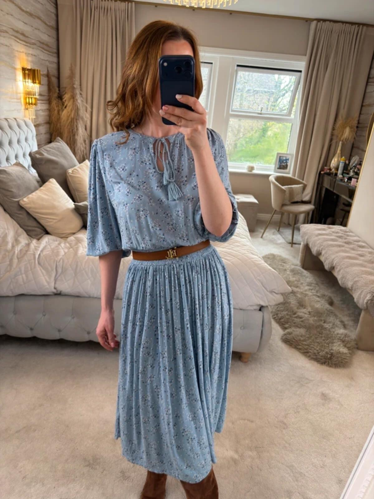 M&S Blue Floral Tassel Midi Dress 16